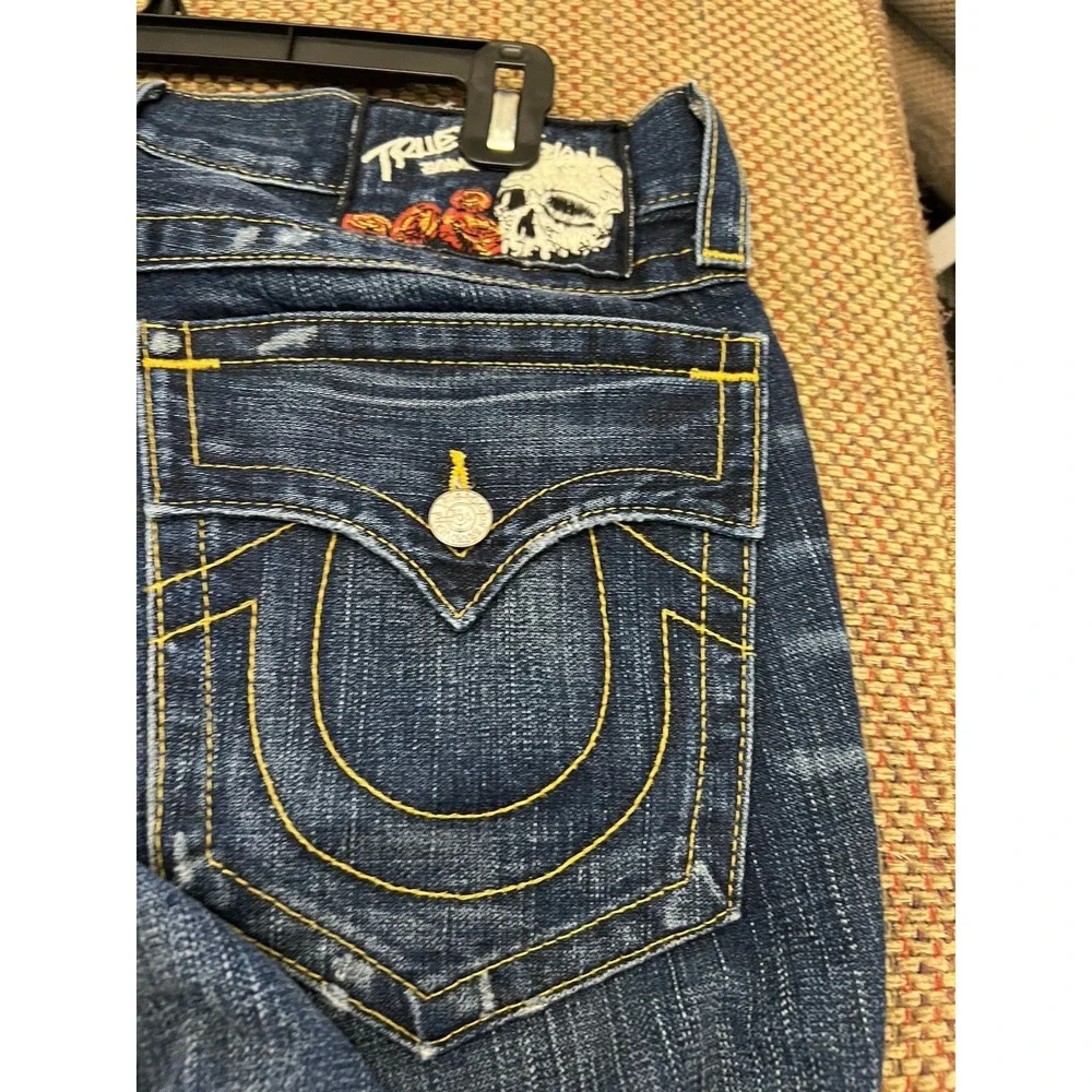True Religion Jeans Mens 33 Ricky Straight VINTAGE Shallowmaker Skull MAD859F83
